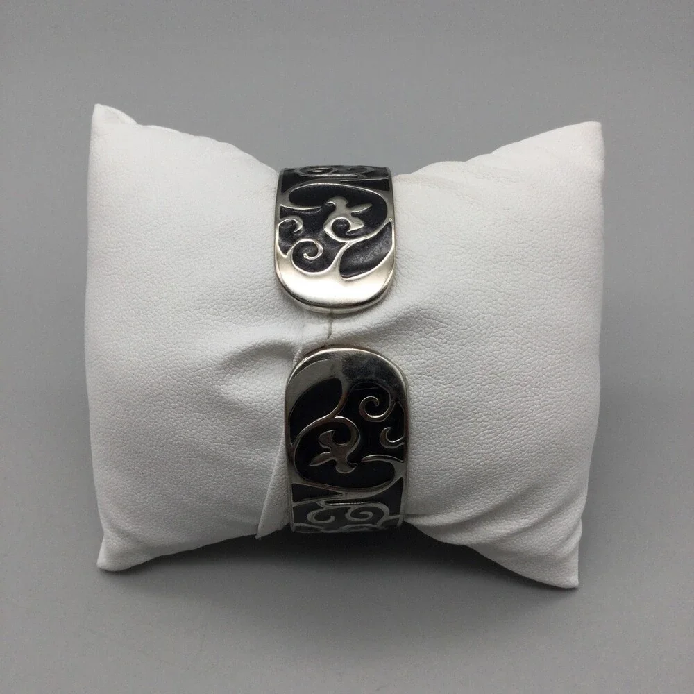 Studio Time Watch Womens 26mm Silver Tone Black Crystals Hinged Cuff New Battery